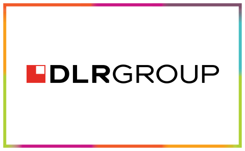 DLR Group logo with colorful border.